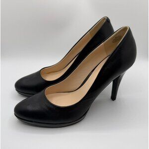 Nine West Wise Up Pumps Women Size 9M Black Leather High Heel Almond Toe Shoes